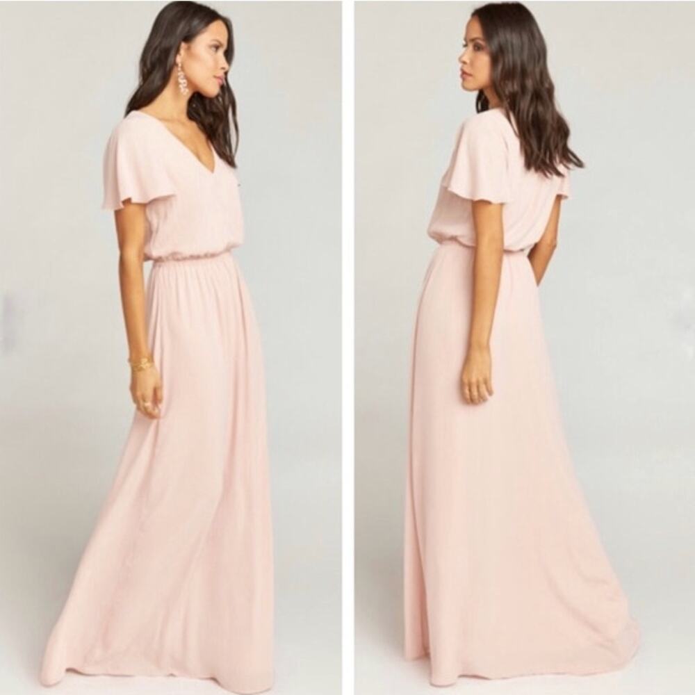 Show Me Your Mumu Michelle Maxi Dress Blush Pink Flutter Sleeve Size L